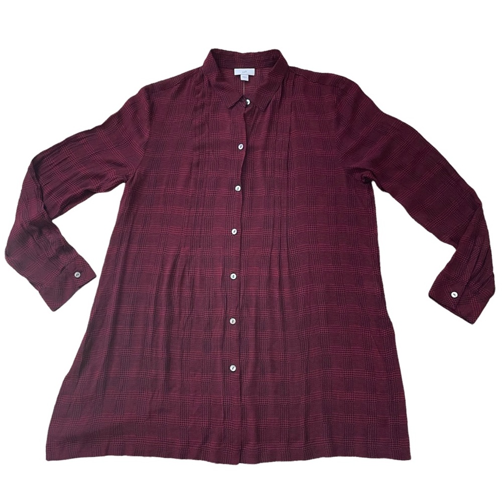 J Jill Oversized Button Down Burgundy and Black Top Size L